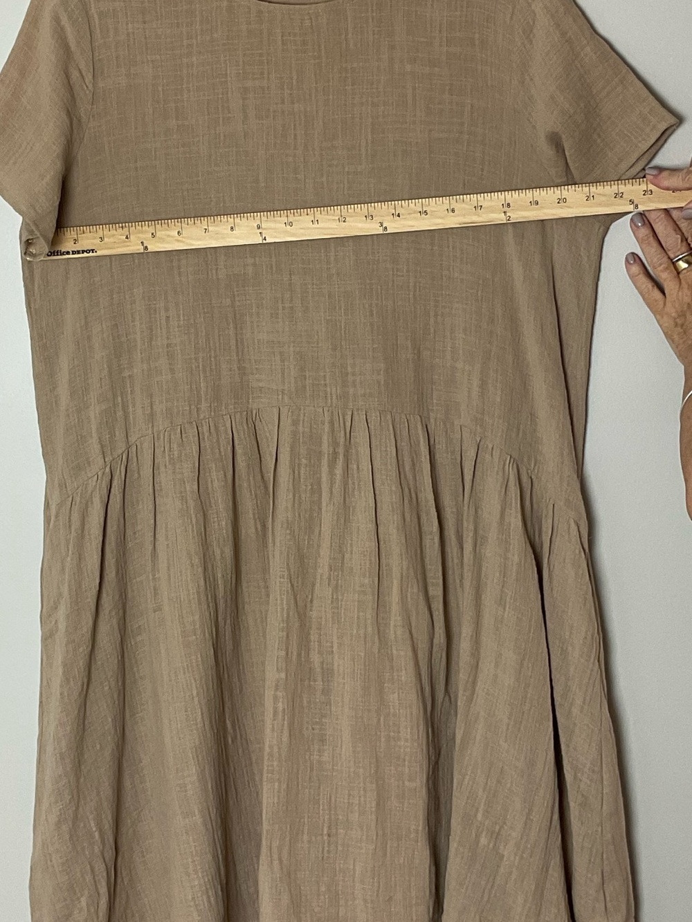 Love In Short-Sleeve Tan Cotton High-Low Dress Lagenlook Minimal Prairie Large - Picture 2 of 7